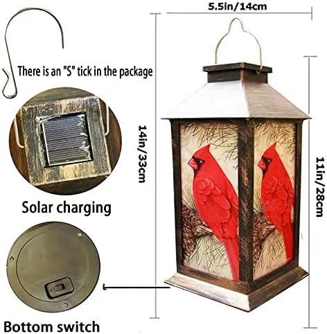 Solar Lanterns, Outdoor Hanging Lanterns Waterproof LED Solar Cardinal Lights Tabletop Lamp for Outdoor Patio Garden as Gifts for Mom Grandma Women-VerdiqueGarden