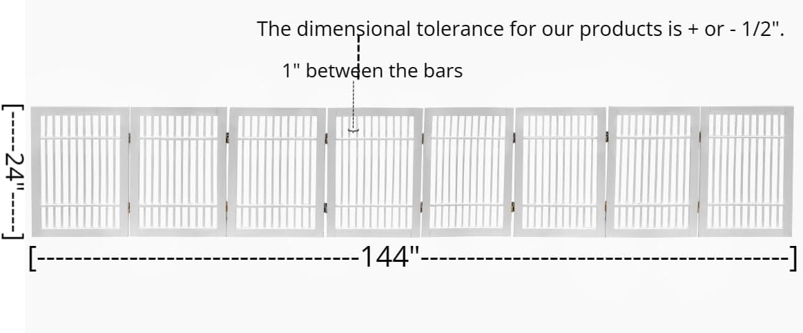 Pet Dog Gate Strong and Durable Freestanding Folding Acacia Hardwood Portable Wooden Fence Indoors or Outdoors by Urnporium (White Pet Gate, 8 Panel 24" Tall)-VerdiqueGarden