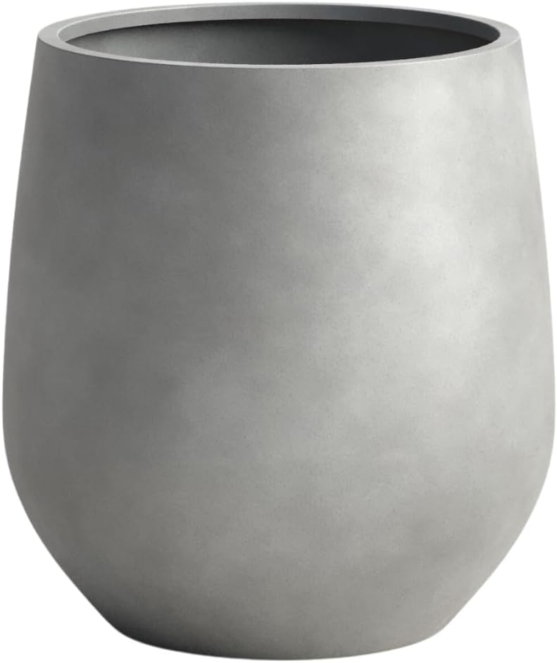 DTY Signature Mount Wilson Lightweight and Durable Modern Fiberstone Tapered Planter for Indoor Outdoor, Drainage Hole & Rubber Plug, Weather Resistant, 11.8" H x 11" Dia, 8" Opening - Small, Gray-VerdiqueGarden