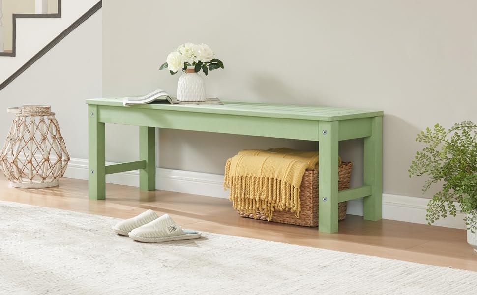 Psilvam 2-Person Outdoor Poly Lumber Patio Backless Bench, Fade-Resistant & Odor-Free Poly Lumber Patio Furniture, Weatherproof, Suitable for Garden, Porch and Park, 700 Lbs Support (2pcs, Green)-VerdiqueGarden