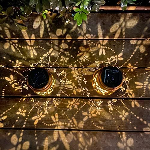 2 Pack Dragonfly Solar Lantern Lights Outdoor Decor, Hanging Metal Decorations Waterproof with LED Light, Landscape Lights for Garden Patio Yard Lawn Backyard Front Porch Gifts for Mom Grandma-VerdiqueGarden