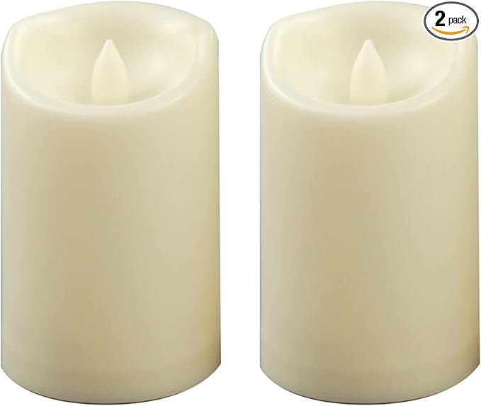 Waterproof Outdoor Battery Operated Flameless Pillar Candles with Timer White Plastic Realistic Flickering Fake Electric LED Lights for Lantern Garden Wedding Christmas Decorations 3”x5” 2 PCS-VerdiqueGarden