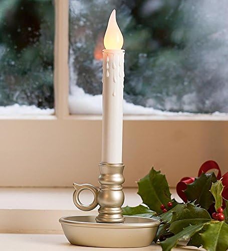 Plow & Hearth Set of 4 AA Battery Operated Window LED Candle Lamps | Auto Timer | Long Lasting Bulbs Never Need Replacing | Holiday Lights | Pewter Base | 9 1/2 H-VerdiqueGarden