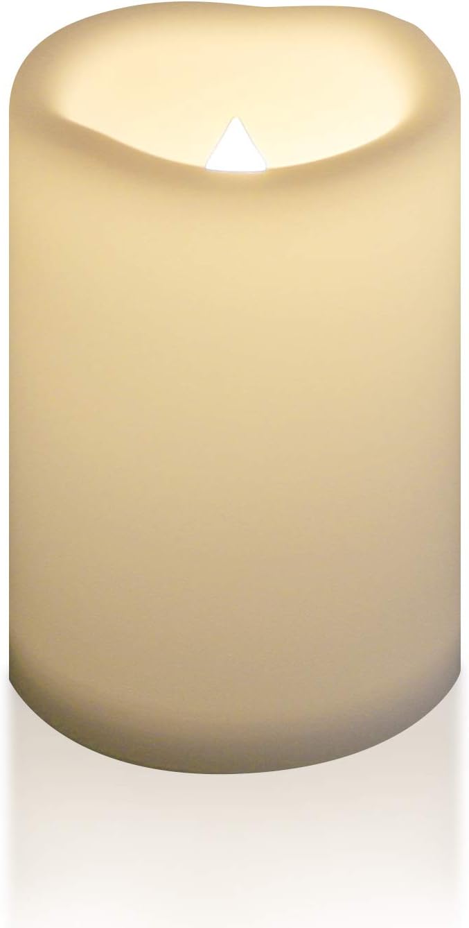 CANDLE CHOICE Waterproof Outdoor Battery Operated Flameless Candle Remote Timer Large Tall White Plastic Realistic Flickering Electric LED Pillar Lantern Garden Wedding Christmas Decorations 4”Dx6”H-VerdiqueGarden