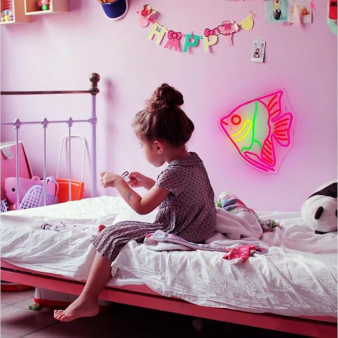 Fish Neon Sign Colorful Fat Headed Fish Neon Light Dimmable LED Neon Light for Wall Decor USB Powered Animal Light Up Sign for Bedroom Ocean Museum Boys And Girls Gifts-VerdiqueGarden