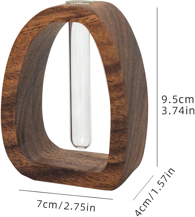 Solid Wood Frame Glass Test Tube Vase Desk Hydroponic Plant, Enhances Home and Office Environment, Small Size (Small)-VerdiqueGarden