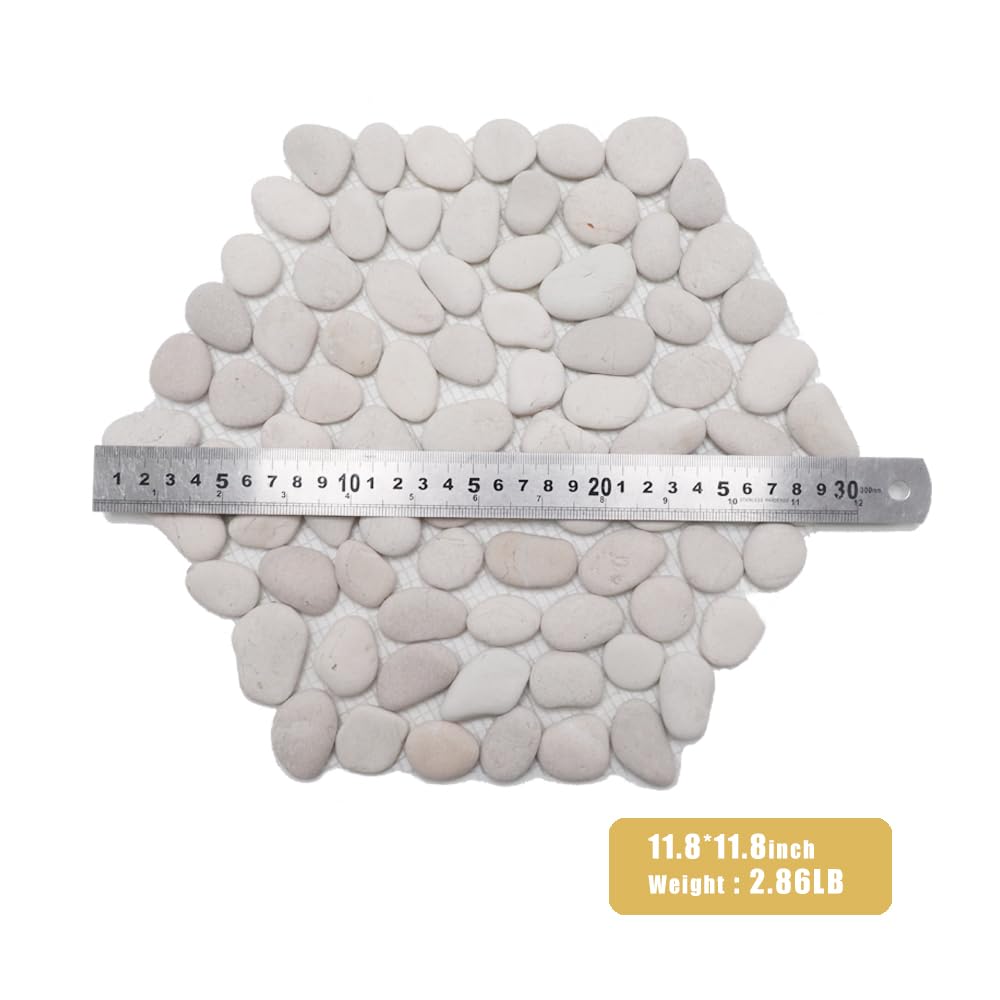 12 inch River Rock Stepping Stone - Pavers for Outdoor Garden Walkway, Landscaping - Polished Pebble Step Stones for Patio Yard Lawn Pathway, Set of 6 (Hexagon,White)-VerdiqueGarden