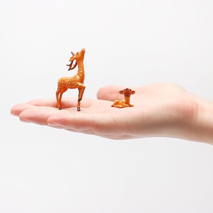Exasinine 12 Pcs Mothers Love Deer Figurines Forest Animal Figurines Woodland Animals Creatures Figurines Miniature Deer for Crafts Fairy Garden Supplies Cake Toppers-VerdiqueGarden