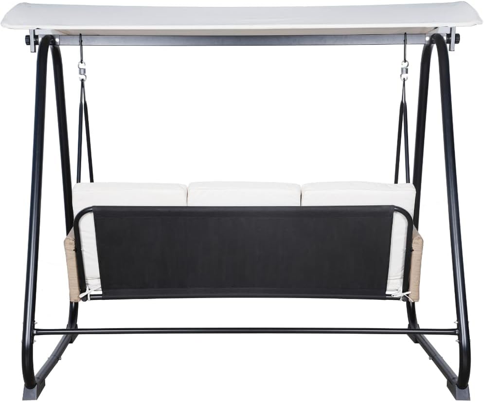 East Green Parker Patio Swing with Canopy - Covered 3 Person Free Standing Porch Swing with Cushions for Backyards, Gardens, and Lawns-VerdiqueGarden