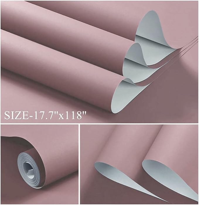 Dimoon 236''x17.7'' Pink Peel and Stick Wallpaper Contact Paper Modern Self Adhesive Wall Paper Removable Renter Friendly Textured Solid Color Shelf Cabinet Vinyl Roll (236''x17.7'',Grey Pink)-VerdiqueGarden