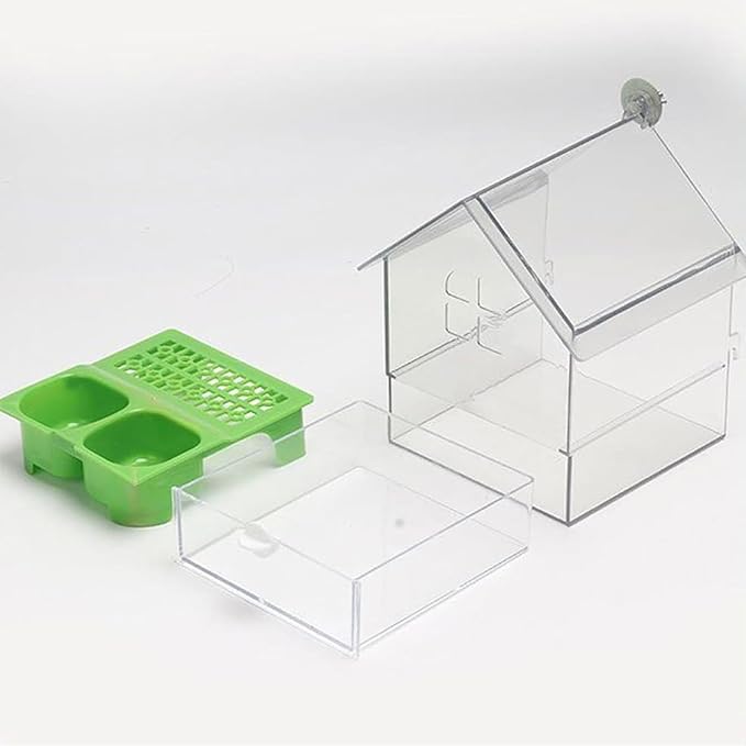 2026 New Pull-Out External Parrot Feeder, Bird Bath for Cage, 7*6*5.5in Bird Feeder House, Transparent Parakeet Cage Accessories, Easy To Fill, Clean, Long-Lasting, for Finch and Hummingbird (Green)-VerdiqueGarden