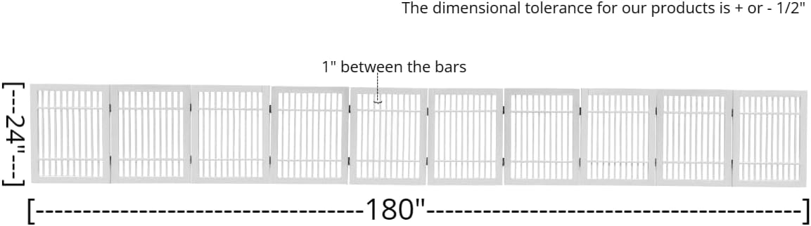 Pet Dog Gate Strong and Durable Freestanding Folding Acacia Hardwood Portable Wooden Fence Indoors or Outdoors by Urnporium (White Pet Gate, 10 Panel 24" Tall)-VerdiqueGarden