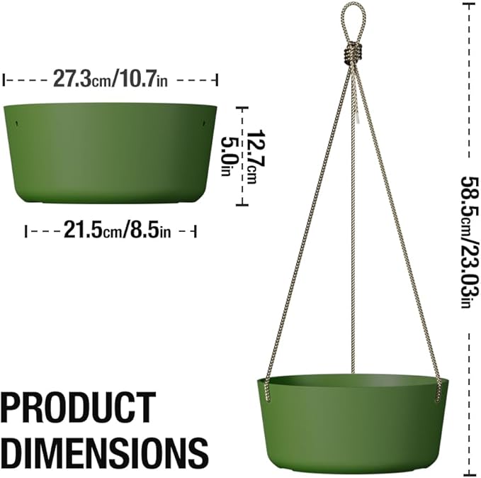 10.7 Inch Hanging Planter for Outdoor Indoor Plants，2 Pack Hanging Flower Pots with Drain Holes for Garden Home Decor Use (Dark Green)-VerdiqueGarden