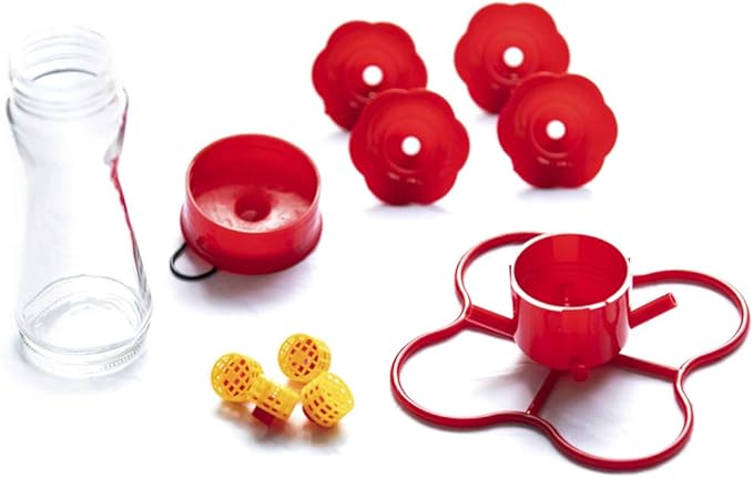 Nature's Rhythm Bird Feeder 4 bee Guard Plastic Feeding Port 8oz Glass Pinch Waist Hummingbird Feeder,1pcs-VerdiqueGarden