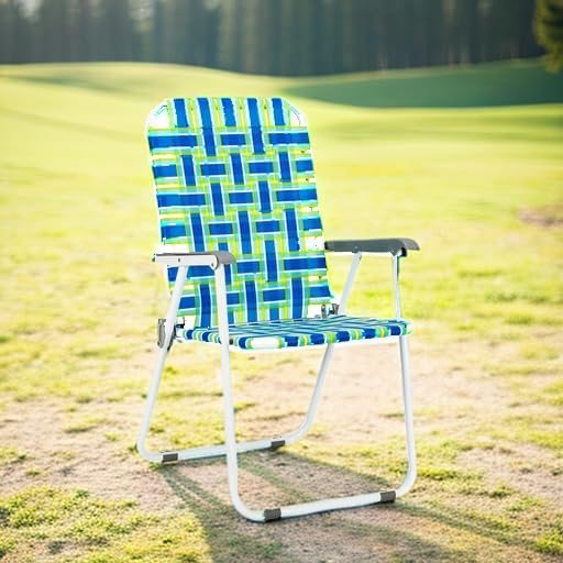 VINGLI Patio Lawn Webbed Folding Chairs 1 Piece, Outdoor Beach Chair Portable Dining Chair for Outdoor Yard, Garden (Blue, Classic)-VerdiqueGarden