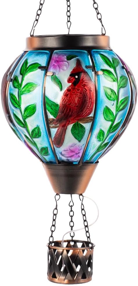 Starsoul Cardinal Hot Air Balloon Solar Flickering Flame with Candle Holder Outdoor Solar Lantern Hot Air Balloon Solar Light Waterproof Hanging Solar Balloon Lamp Garden Patio Yard Decor-VerdiqueGarden