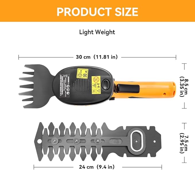 Hoteche Cordless Grass Shear & Hedge Trimmer 2-in-1 Handheld 7.2V Rechargeable Electric Shrub Clippers-VerdiqueGarden