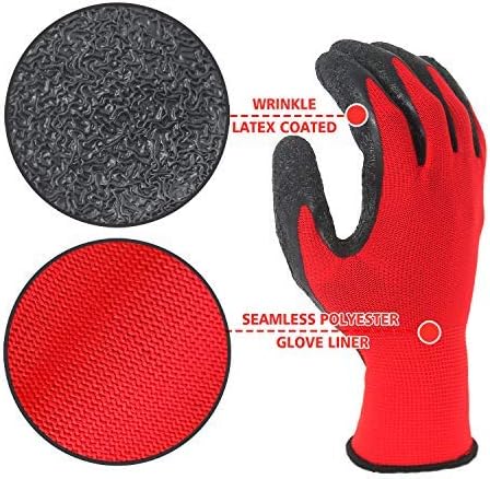 Evridwear Crinkle Latex Rubber Hand Coated Safety Work Gloves for Men Women General Multi Use Construction Warehouse Gardening Assembly Landscaping (XS-Size) Red 120 Pairs Pack-VerdiqueGarden
