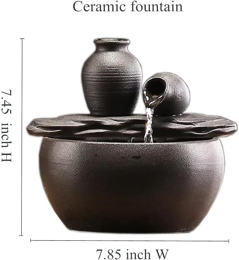 Ceramic Tabletop Fountain for Indoor and Home Decoration Table Desk Office Patio (Ceramic Pot Fountain) (Black)-VerdiqueGarden