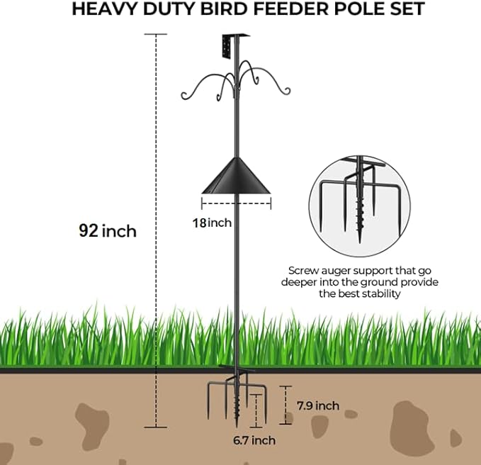 Bird Feeders Pole, House Pole 92 Inch, Adjustable Heavy Duty Feeder Stand Feeding Station with Sturdy Anchor Squirrel Proof Baffle for Watching (Bird Not Included)-VerdiqueGarden