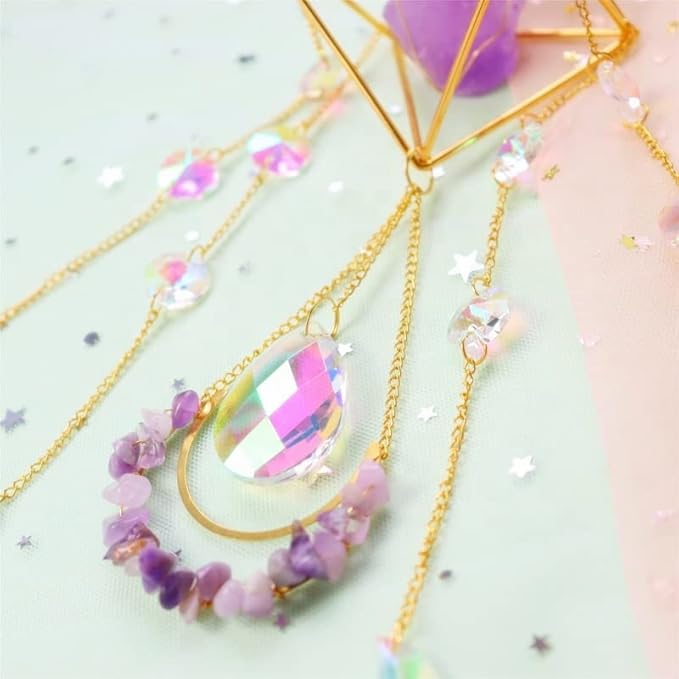 Suncatcher Amethyst Crystal Boho Decor, Spiritual, Purple Gemstone Sun Catcher Hanging for Windows, Rainbow Maker, Crystal Boho Hanging, Natural Stone (Amethsyt)-VerdiqueGarden