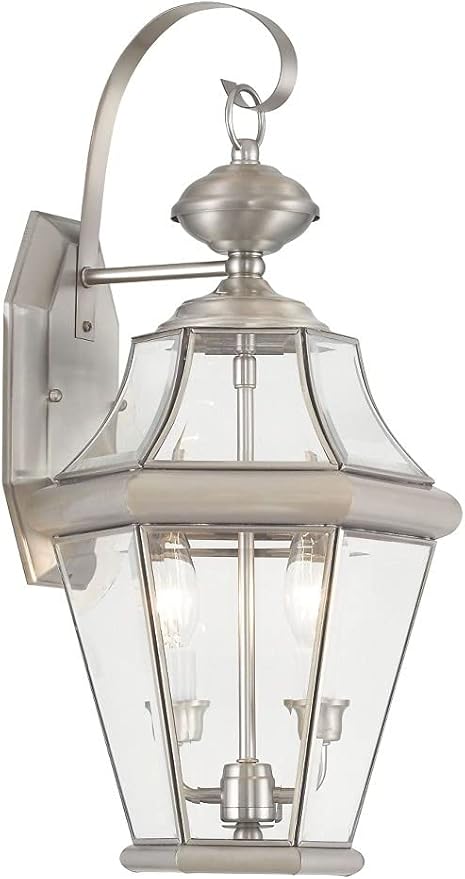 Livex Lighting 2261-91 Georgetown 2 Light Outdoor Wall Lantern, Brushed Nickel-VerdiqueGarden
