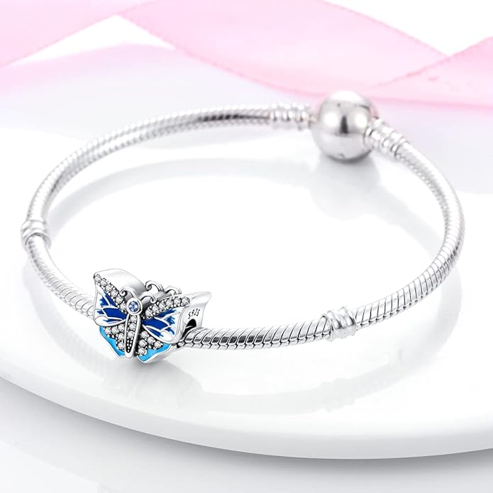 MULA 925 Sterling Silver Charms for Bracelets and Necklaces Airplane Passport Dangle Pendants Beads Butterfly Dragonfly Charms Jewelry Charm for Women