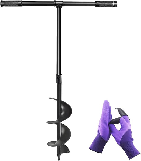LONGRUN Manual Garden Hole Digging Drill Bit, Hand Drill Auger Post Hole Digger for Planting, Spiral Drill Planter for Bulb, Flower, Tree, Seedlings, Bedding Plants, Umbrella, Fence Holes-6"x 38"-VerdiqueGarden
