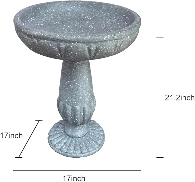 SKYFIRE 21.2”H Bird Baths for Outdoors- Fibre Reinforced Concrete Tall Bird Bath Stylish with Pedestal for Garden, Patio, Lawn, Backyard - 17”L X 17”W X 21.2”H Vintage Pedestal Outdoor Garden Birdbath-VerdiqueGarden