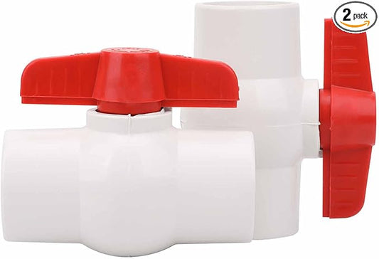 2Pcs 1-1/4" PVC Ball Valve Water Pipe Shut-off Valve Socket with Red T-Handle for Cold Water Supply lines, Irrigation Pipe fitting System(Socket x Socket), Schedule 40-VerdiqueGarden