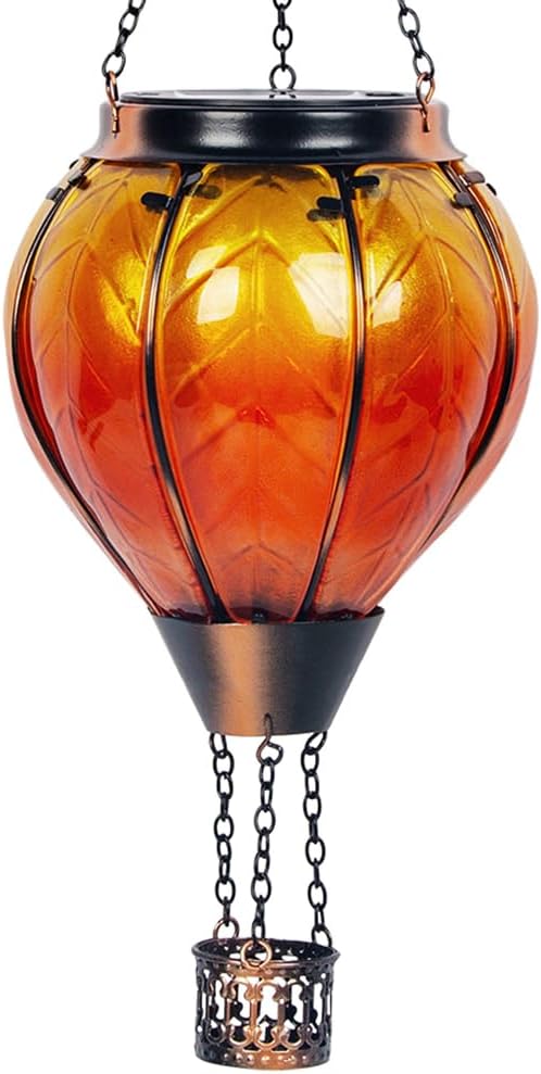 Starsoul Orange Solar Hot Air Balloon Lantern Glass Hot Air Balloon Solar Lantern with Flickering Flame Light Outdoor Solar Hanging Lights Waterproof for Garden Yard Patio-VerdiqueGarden