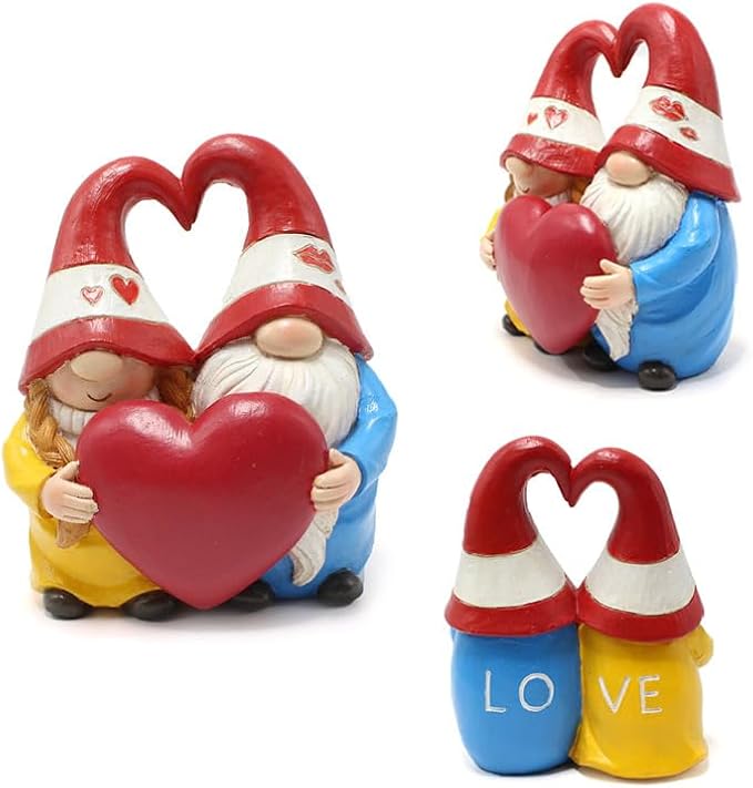 Garden Gnome Outdoor Statues Sweet Couple Gnomes Holding Heart Decor Resin Gnomes Sculptures for Yard Patio Home Lawn Outside Decorations Ornament Housewarming-VerdiqueGarden