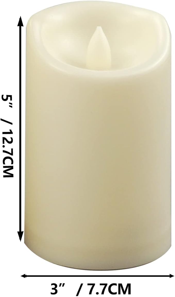 Waterproof Outdoor Battery Operated Flameless Pillar Candles with Timer White Plastic Realistic Flickering Fake Electric LED Lights for Lantern Garden Wedding Christmas Decorations 3”x5” 2 PCS-VerdiqueGarden
