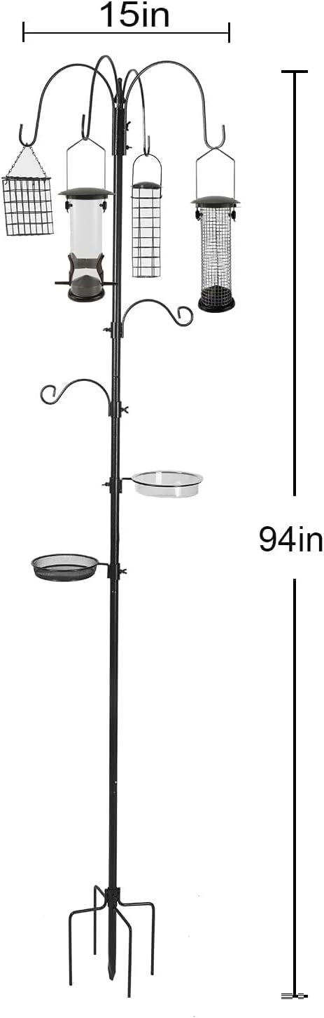 Bird Feeding Station Kit Pole Wild Bird Feeder Hanging Planter Hanger Multi Feeder Hanging with Metal Suet Feeder Bird Bath for Attracting Wild Birds-VerdiqueGarden