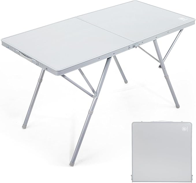 EVER ADVANCED Large Camping Table for 4-6 Person, Portable Folding Aluminum Table with Carrying Handle, Suitable for BBQ, Picnic, Camping and Indoor Use, Support up to 130LBS, Silver-VerdiqueGarden