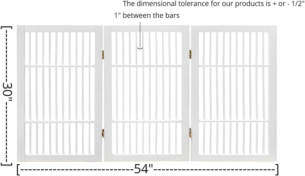 Pet Dog Gate Strong and Durable Freestanding Folding Acacia Hardwood Portable Wooden Fence Indoors or Outdoors by Urnporium (White Pet Gate, 3 Panel 30" Tall)-VerdiqueGarden