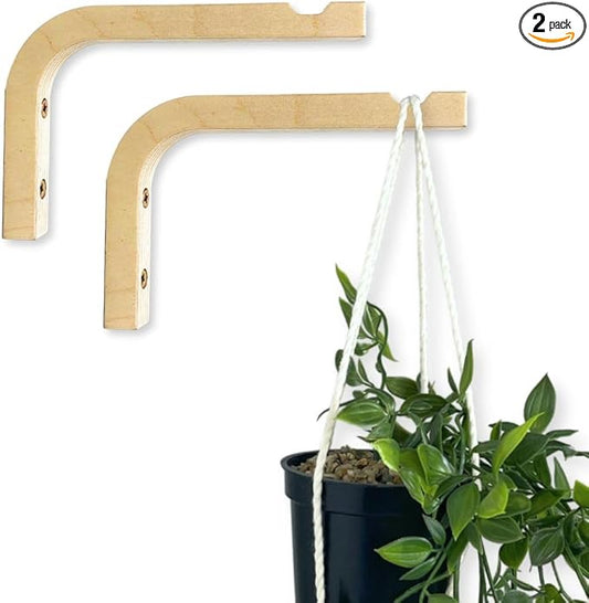 2-Piece Set of Plant Hooks for Wall 6 inch - Mounted Wooden Plant Hook - Indoor and Outdoor Bracket Plant Hanger for Planters, Lanterns, Bird Feeders, Patio Decorations (Natural)-VerdiqueGarden