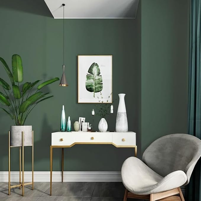 Dimoon 78.7''x17.7'' Green Peel and Stick Wallpaper Contact Paper Modern Self Adhesive Wall Paper Removable Renter Friendly Textured Solid Color Shelf Cabinet Vinyl Roll (78.7''x17.7'',Dark Green)-VerdiqueGarden