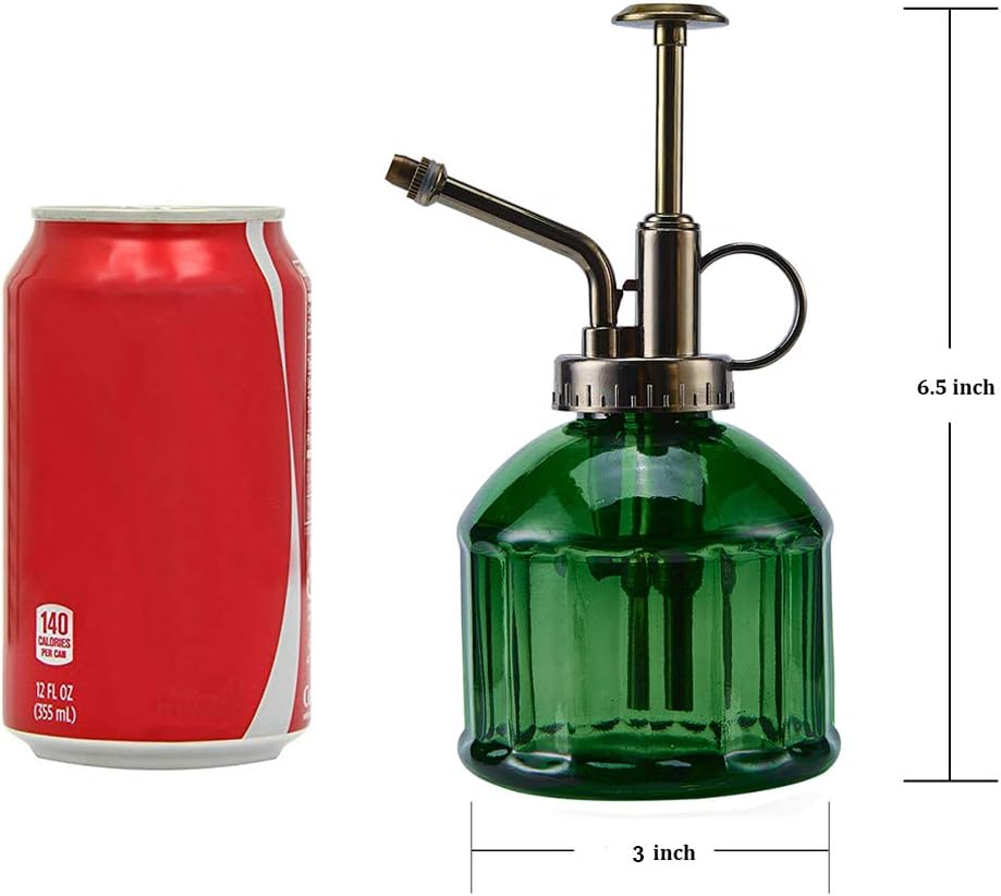 Glass Plant Mister Spray Bottle, Vintage Plant Spritzer Sprayer Mister, Succulent Watering Bottle with Top Pump, Small Glass Watering Can for Indoor Outdoor Houseplant - Dark Green-VerdiqueGarden