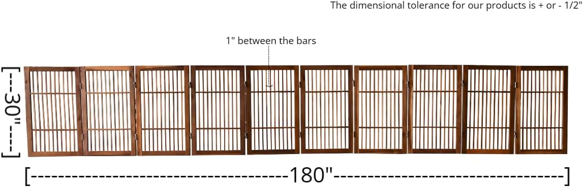Pet Dog Gate Strong and Durable Freestanding Folding Acacia Hardwood Portable Wooden Fence Indoors or Outdoors by Urnporium (Brown Pet Gate, 10 Panel 30" Tall)-VerdiqueGarden