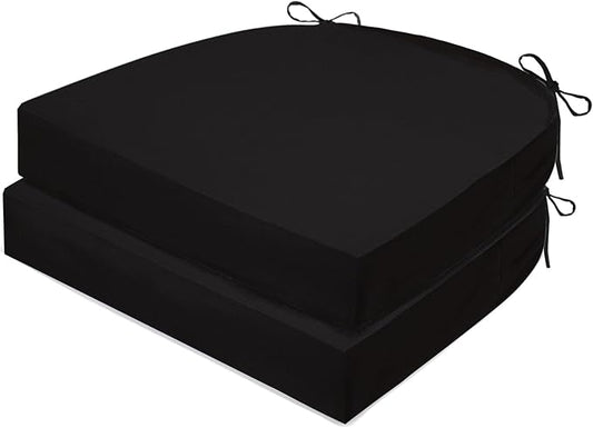 Outdoor Chair Cushions Set of 2, Waterproof Foam Patio Seat Cushions with Ties for Garden Sofa & Dining Furniture, 3-Year Color Fastness, 18x18x3 Inch, Black-VerdiqueGarden