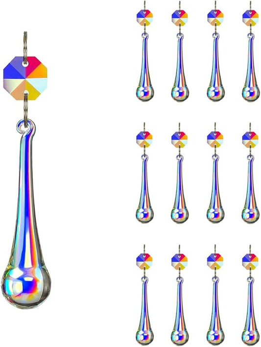 12pcs Raindrop Crystal Chandelier Prisms Parts, Hanging Crystals Beads for Chandeliers, Home Decoration-VerdiqueGarden