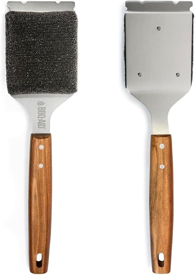 BBQ-AID Bristle Free Grill Brush and Scraper for Barbecue - Extended Large Wooden Handle With Replaceable Head - No Scratch BBQ Cleaning Accessories for Outdoor Grills-VerdiqueGarden