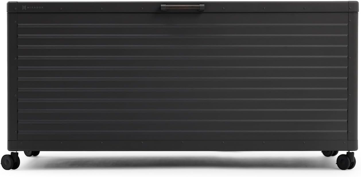 281 Gallon Outdoor Storage Box Waterproof with Wheels, Metal Deck Boxfor Patio Furniture, Garden Tools, Outdoor Cushion, Charcoal-VerdiqueGarden