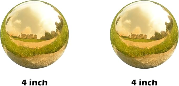 Nerien Gazing Ball, 3.9" Stainless Steel Garden Mirror Globe, Polished Ornament Sphere, Hollow Floating Reflective Hemisphere, Home Outdoor Pond Housewarming Swimming Pool Decoration, Gold, 2pcs-VerdiqueGarden