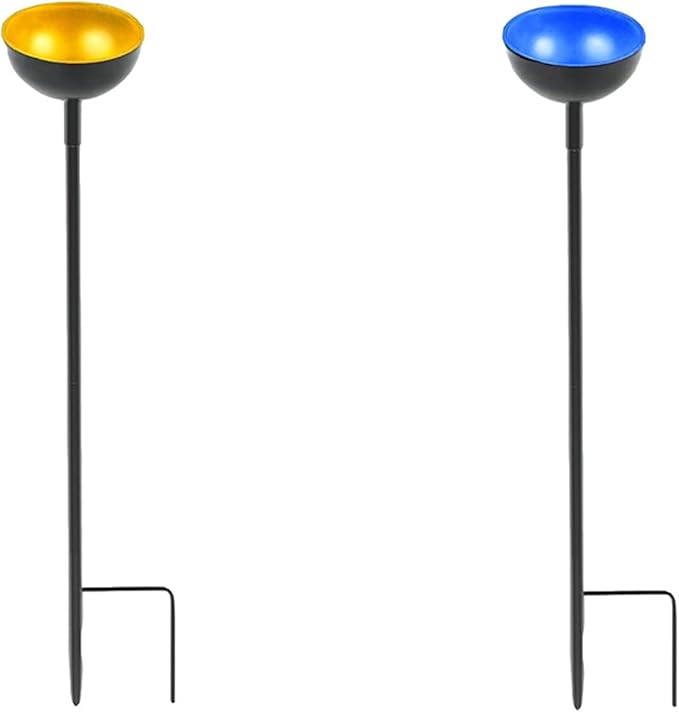 HLMOptimo 2 Packs/4 Packs Bee Watering Stations, Bee Cups for Garden, Bee Butterfly Water Station Bee Waterer, Metal Garden Stakes for Outdoor Garden Courtyard Decor (Yellow and Blue)-VerdiqueGarden