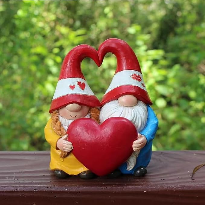 Garden Gnome Outdoor Statues Sweet Couple Gnomes Holding Heart Decor Resin Gnomes Sculptures for Yard Patio Home Lawn Outside Decorations Ornament Housewarming-VerdiqueGarden