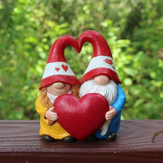 Garden Gnome Outdoor Statues Sweet Couple Gnomes Holding Heart Decor Resin Gnomes Sculptures for Yard Patio Home Lawn Outside Decorations Ornament Housewarming-VerdiqueGarden