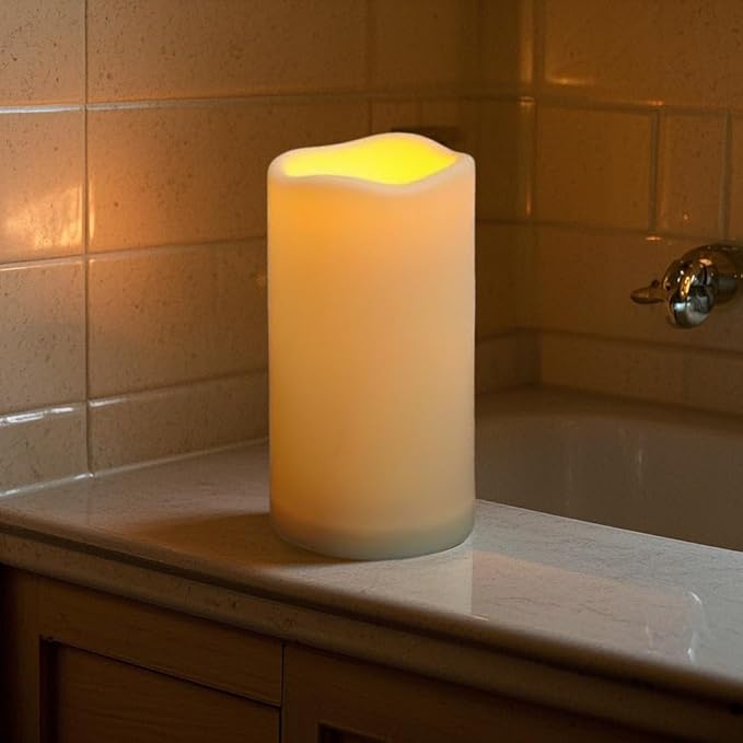 Waterproof Flameless Remote Control Candles 2PACK(D3''*H5.5'')Battery Operated Flickering LED Pillar Candle,plastic with 10-Key 24Hours Timer for Outdoor/Indoor Party Garden Lanterns Porch Ivory-VerdiqueGarden