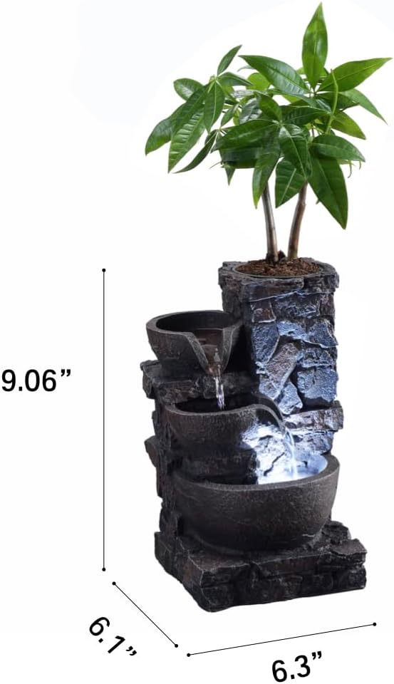Indoor Tabletop Fountain Waterfall Meditation Exquisite Meditation Desk Water Decorative Zen Fountain Office and Home Decoration Grow Plant/Herbs by Yourself-VerdiqueGarden